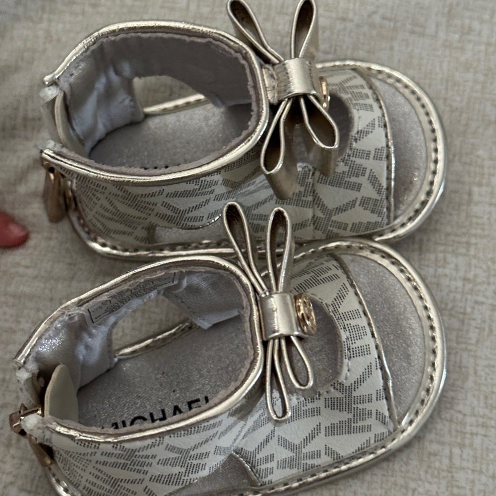 Michael Kors Gold Baby Walker Sandals with Adjustable Strap